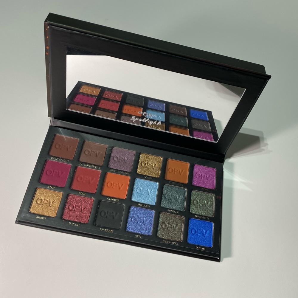 opv beauty spotlight, eyeshadow palette eighteen colors.  new